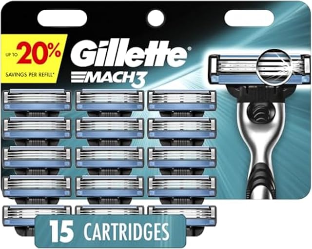 Gillette Mach3 Razor Blades for Men, 3-Blade Razor Refills, 15 Count