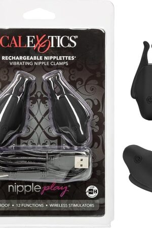 CalExotics Nipplettes Rechargeable Nipple Clamps, Easy Squeeze and Fully Adjustable - Black SE-2589-50-2