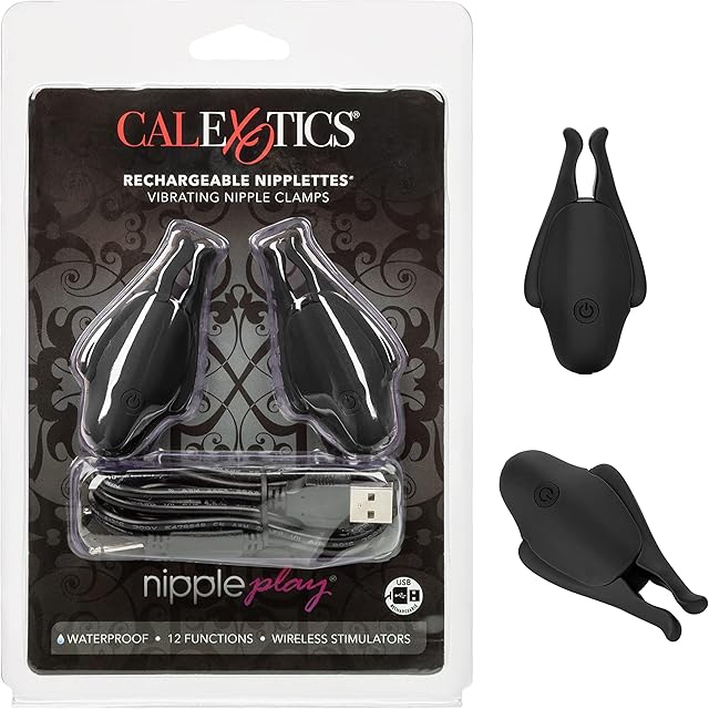 CalExotics Nipplettes Rechargeable Nipple Clamps, Easy Squeeze and Fully Adjustable - Black SE-2589-50-2
