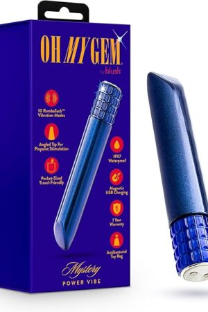 Blush Oh My Gem Mystery 5" Pleasure Zone Vibrator, Sapphire Gem Base - 10 RumboTech Vibe, Waterproof, USB Rechargeable, Petite Pocket-Sized Stimulator, Intimate Moment Adult Sex Toy for Women - (Blue)