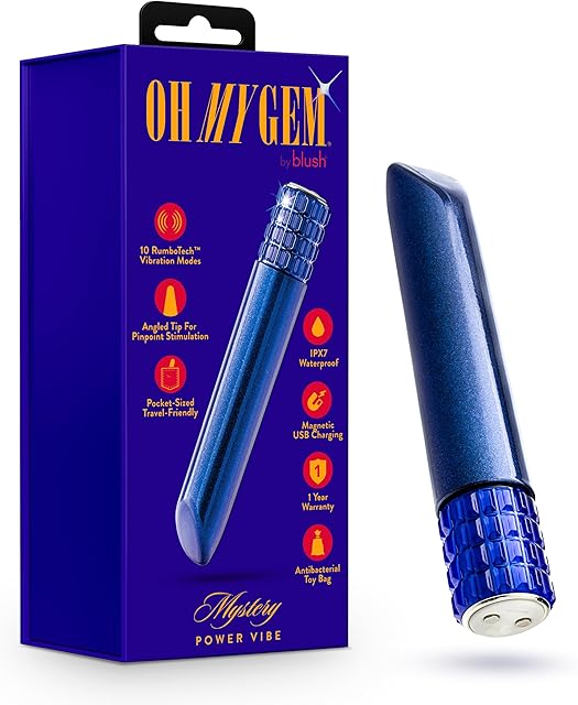 Blush Oh My Gem Mystery 5" Pleasure Zone Vibrator, Sapphire Gem Base - 10 RumboTech Vibe, Waterproof, USB Rechargeable, Petite Pocket-Sized Stimulator, Intimate Moment Adult Sex Toy for Women - (Blue)