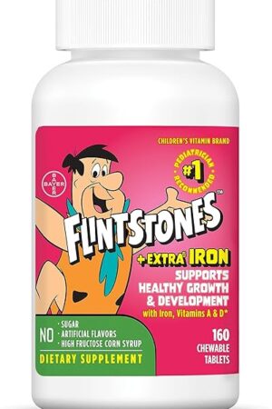 Flintstones Vitamins Chewable Kids Multivitamin with + Extra Iron for Toddler & Kid with Vitamin C, D, Vitamin B12, 160 Count (Packaging Will Vary)