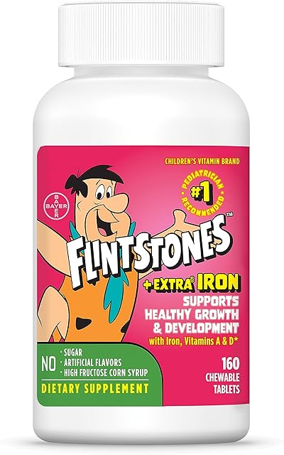 Flintstones Vitamins Chewable Kids Multivitamin with + Extra Iron for Toddler & Kid with Vitamin C, D, Vitamin B12, 160 Count (Packaging Will Vary)