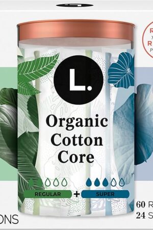 L Cotton Tampons Regular/Super Absorbency Multipack, Contains an Organic Cotton Core, Made Without Synthetic Pesticides, or Fragrances, 84 Count (2 Packs of 42)