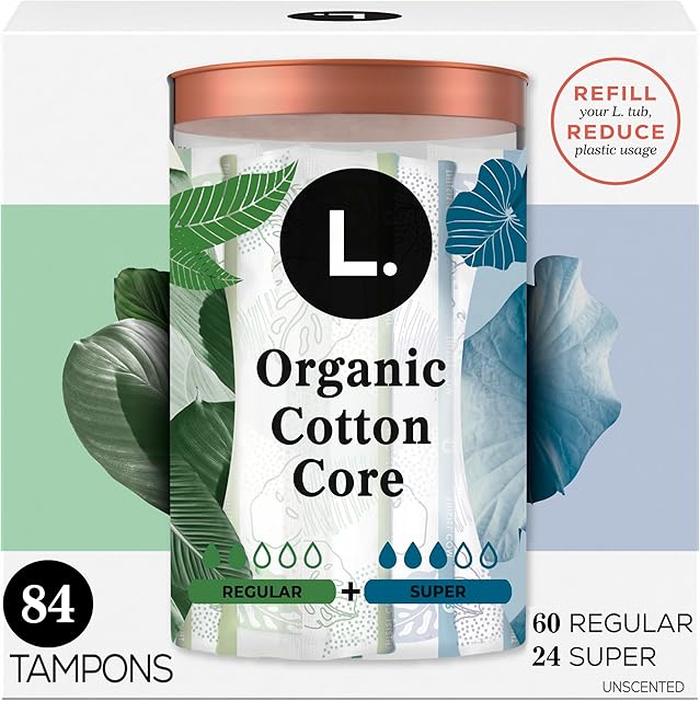 L Cotton Tampons Regular/Super Absorbency Multipack, Contains an Organic Cotton Core, Made Without Synthetic Pesticides, or Fragrances, 84 Count (2 Packs of 42)