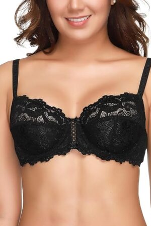 Women's Floral Lace Bra Full Coverage Underwire Unlined Soft Bra Light Weight