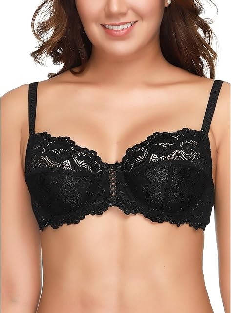 Women's Floral Lace Bra Full Coverage Underwire Unlined Soft Bra Light Weight