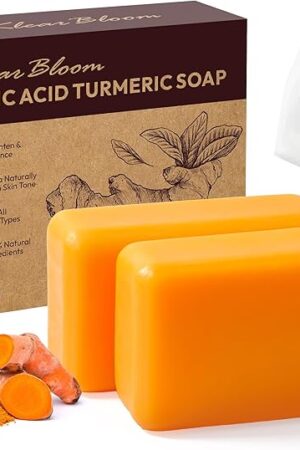 Kojic Acid Soap, Turmeric Soap Bar for Dark Spots Brightening & Moisturizing with Collagen, Vitamin E, Retinol, Hyaluronic Acid, Shea Butter, Paraben & Sulfate-Free 105g x 2 Bars