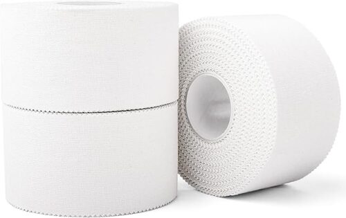 (3 Pack) White Athletic Sports Tape, Very Strong Easy Tear No Sticky Residue Tape for Athlete & Sport Trainers & First Aid Injury Wrap,Suitable for Bats,Tennis,Gymnastics & Boxing1.5in X 35ft
