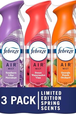 Febreze Air Mist Air Freshener Spray, Odor-Fighting Room Spray for Home, Bathroom and Kitchen, Aerosol Can, Southern Lilac Mornings, Georgia Peach Orchard, Sweet Watermelon Vine Scent, 88oz, 3 Count