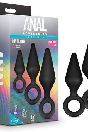 Blush Novelties Anal Adventures Platinum Ultrasilk Silicone Retrieval Ring Plug Kit - Small Medium Large Satin Smooth Butt Plug - Fragrance Free - Easy Removal - Sex Toys