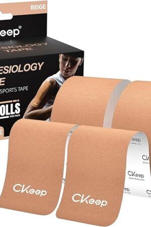 CKeep Uncut Kinesiology Tape(2 Rolls), Original Cotton Elastic Premium Athletic Tape,Latex Free Hypoallergenic, 2inch x 16ft, Beige
