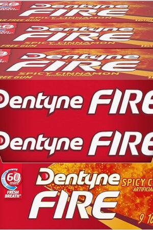 Dentyne Fire Spicy Cinnamon Sugar-Free Chewing Gum, Pack of 9 (144 Total Pieces)