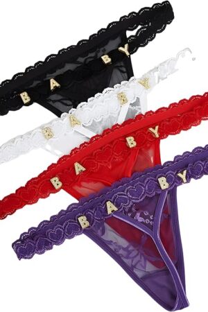 Custom Name Thongs for Women Sexy Lace Thong With Rhinestone Letters Personalized lingerie for women 94lb-154lb