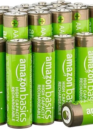 Amazon Basics 24-Pack Rechargeable AA NiMH High-Capacity Batteries, 2400 mAh, 1.2V, Recharge up to 400x Times, Pre-Charged
