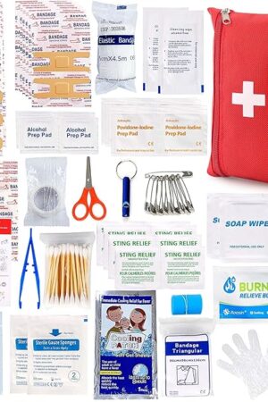 First Aid Kit for Home Car Travel 107 Piece Emergency Kits for Hiking Camping Small Trauma Kit for Boat Vehicle Lightweight Compact Pocket Aid Kit for Sports Outdoor Survival