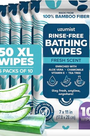 Body Wipes For Adults Bathing No Rinse 50pc XL - Ultra Thick Shower Wipes For Men Women - Personal Cleansing, Hygiene & Camping Essentials, Elderly Care, Travel, Incontinence Disposable Washcloths