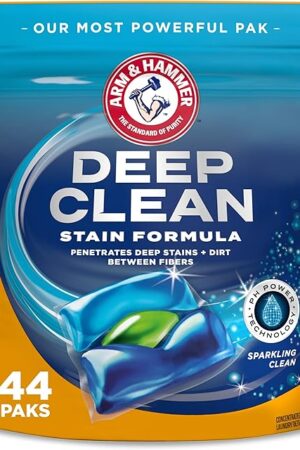 ARM & HAMMER? Deep Clean Stain Formula Laundry Detergent Power Paks, Laundry Stain Remover, Sparkling Clean Scent, 44 Count, 44 Loads