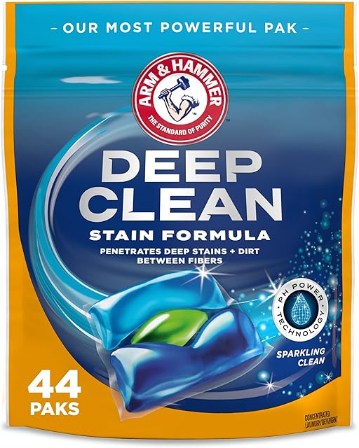 ARM & HAMMER? Deep Clean Stain Formula Laundry Detergent Power Paks, Laundry Stain Remover, Sparkling Clean Scent, 44 Count, 44 Loads