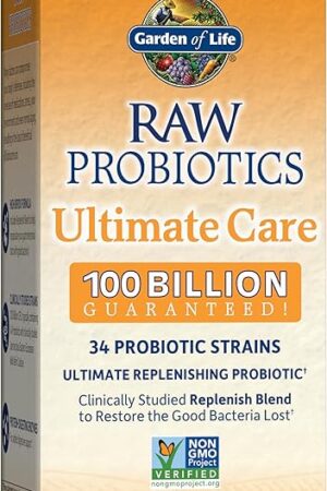Garden of Life Raw Probiotics for Women and Men with Digestive Enzymes, 100 Billion CFU, Clinically Studied Strains, 30 Capsules