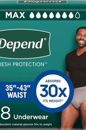 Depend Fresh Protection Adult Incontinence Underwear for Men, Disposable, Maximum, Large, Grey, 28 Count, Packaging May Vary