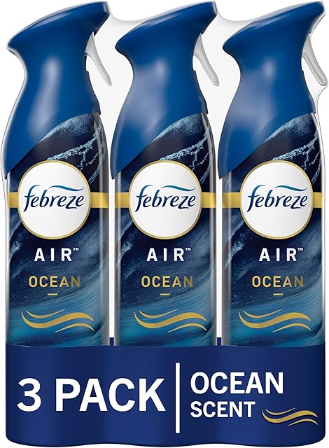 Febreze Air Mist Air Freshener Spray, Odor-Fighting Room Spray, Air Fresheners for Home and Bathroom and Kitchen, Aerosol Can, Ocean Scent, 88oz, 3 Count