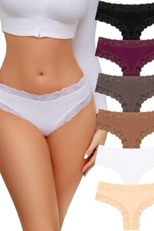 Cotton Underwear for Women Sexy Lace Hipster Panties Low Rise Breathable Brazilian Womens Cheeky 6 Pack S-XL
