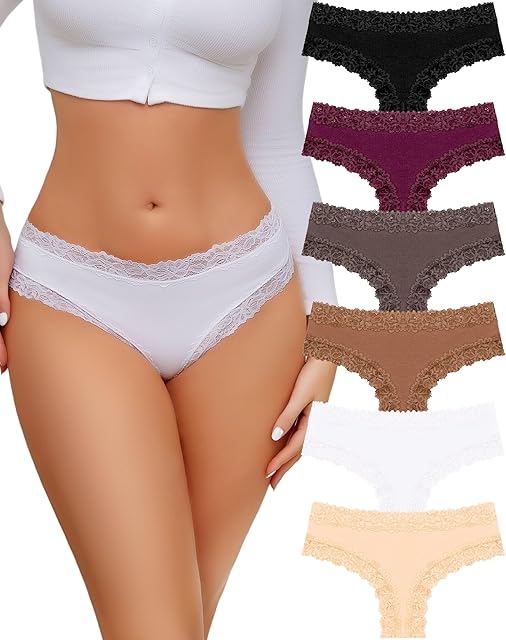 Cotton Underwear for Women Sexy Lace Hipster Panties Low Rise Breathable Brazilian Womens Cheeky 6 Pack S-XL