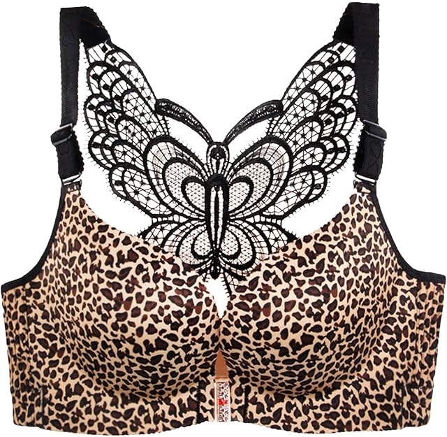 Bras for Women Underwire Front Closure Leopard Back Butterfly Lace Bra Sexy Corset Bra Seamless Wireless Comfort Bra