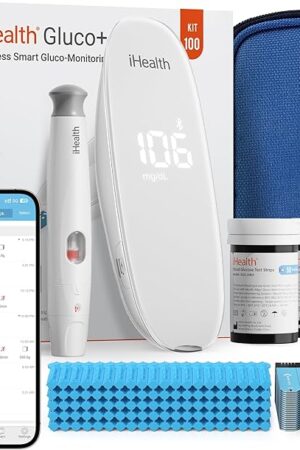 iHealth Gluco+ Wireless Smart Blood Glucose Monitor Kit with Free App, 100 Glucometer Strips, 100 Lancets, 1 Blood Sugar Monitor, 1 Lancing Device, Portable Diabetes Testing Kit for Home Use