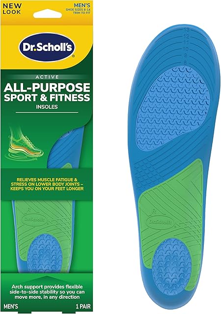 Dr Scholl?s Sport Insoles - Superior Shock Absorption and Arch Support to Reduce Muscle Fatigue and Stress on Lower Body Joints for Men Size 8-14