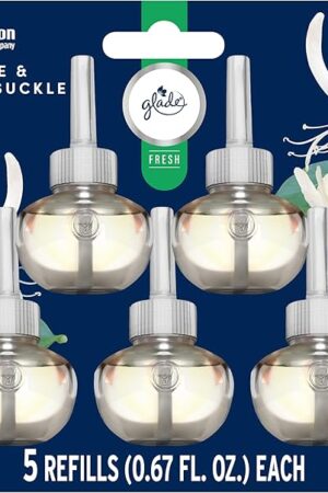 Glade PlugIns Refills Air Freshener, Jasmine & Honeysuckle, Scented and Essential Oils for Home and Bathroom, 067 Fl Oz, 5 Count