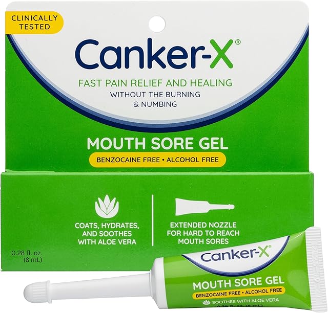 Canker-X Mouth Sore Gel, Fast Pain Relief & Healing for Canker Sores, Cheek Bites and Oral Abrasions, Oral Pain Relief Gel, Benzocaine-Free and Alcohol-Free, Adults and Kids 6+ Years, 028 fl oz