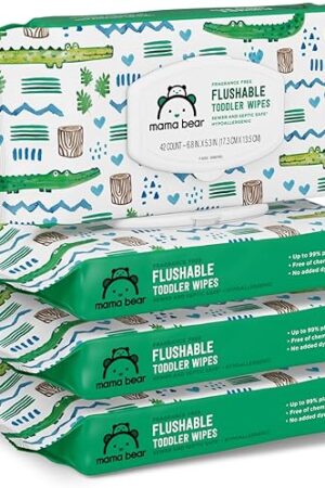 Amazon Brand - Mama Bear Toddler Toilet Wipes, Fragrance Free, Plant-Based Hypoallergenic, 336 Count, 8 Packs of 42