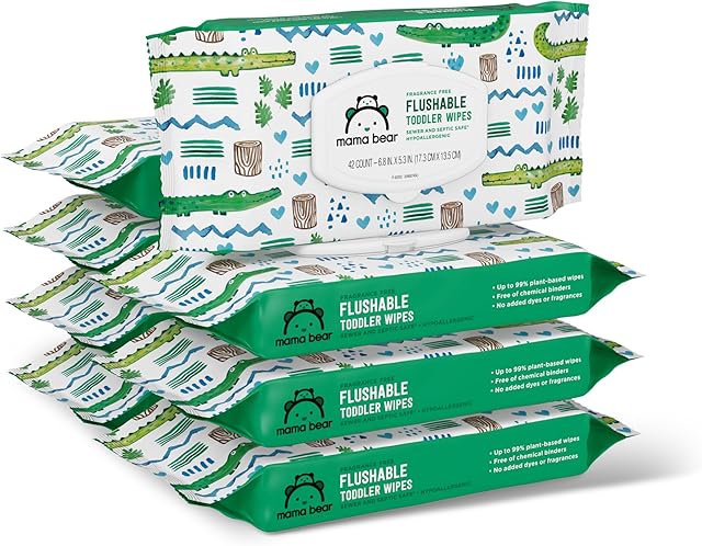 Amazon Brand - Mama Bear Toddler Toilet Wipes, Fragrance Free, Plant-Based Hypoallergenic, 336 Count, 8 Packs of 42
