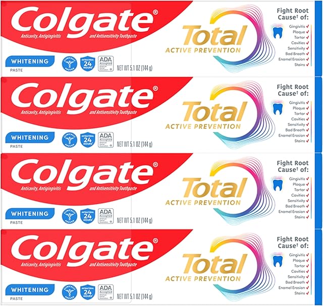 Colgate Total Whitening Toothpaste with Fluoride, 10 Benefits Including Sensitivity Relief and Stain Removal, Mint, 51 ounces (4 Pack)