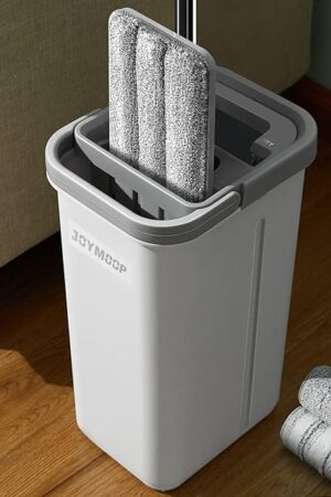 JOYMOOP Mop and Bucket with Wringer Set, Hands Free Flat Floor Mop and Bucket, with 3 Washable Microfiber Pads, Wet and Dry Use, Floor Cleaning System