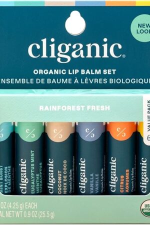 Cliganic Organic Lip Balm Set (6 Flavors) - 100% Natural Hydrating, Moisturizing for Dry Cracked Lips, for Men & Women