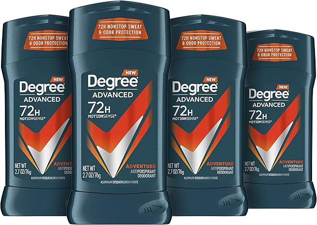Degree Men Antiperspirant Deodorant Adventure Freshness and Odor Protection Deodorant for Men 27 Oz, (Pack of 4) Woodsy, Stick