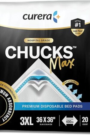 CHUCKS MAX Adult Disposable Bed Pads 3XL (36 x 36"), 400 Lbs 20 Pads, Package May Vary