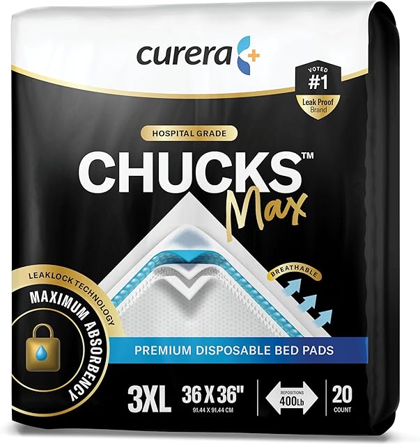 CHUCKS MAX Adult Disposable Bed Pads 3XL (36 x 36"), 400 Lbs 20 Pads, Package May Vary