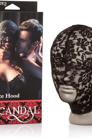 CalExotics Scandal Lace Hood  Erotic BDSM Sex Blindfold for Couples  Open Mouth Role Playing Mask - Black