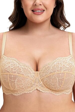 Lace Bras for Women Plus Size Full Coverage Underwire Floral Lace Non-Padded Bras Unlined