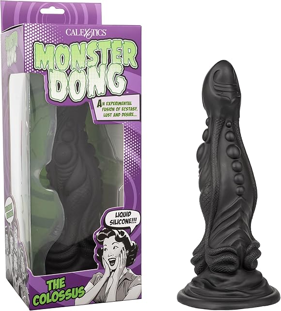 CalExotics Monster Dong - The Colossus, 9.75 Inch Liquid Silicone Dildo with Sturdy Suction Cup Base Black - SE-5504-15-3