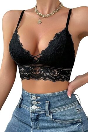 Bras for Women Sexy Lace Scalloped Trim Wireless Bra Bralette