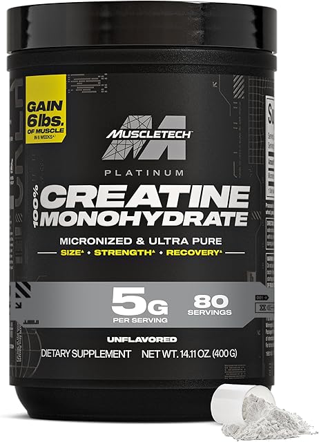 Creatine Monohydrate Powder, Platinum Pure - Unflavored Micronized Creatine Powder for Men & Women - Workout Supplements for Performance, Muscle Recovery & Builder - (80 Servings)