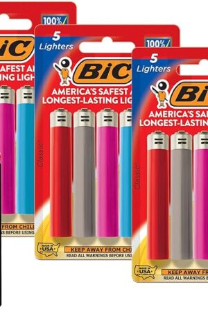 BIC Classic Lighters, Pocket Style, Safe Child-Resistant, Assorted Colors (packaging may vary), 5-Count (Pack of 3)