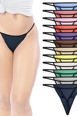 Women's 12 Pack Ultra-Soft Cotton Stretch G String Bikini T-Back Thong Underwear/No Show Panties