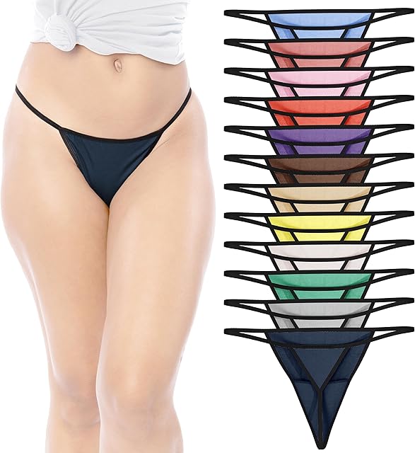 Women's 12 Pack Ultra-Soft Cotton Stretch G String Bikini T-Back Thong Underwear/No Show Panties