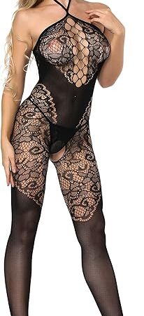 Women's Fishnet Sexy Lingerie Lace Mesh Babydoll Chemise Nightwear Halter Garter Dress